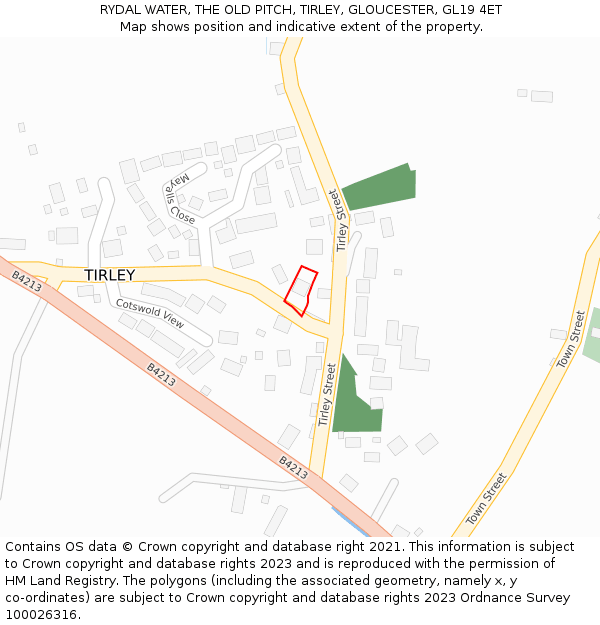 RYDAL WATER, THE OLD PITCH, TIRLEY, GLOUCESTER, GL19 4ET: Location map and indicative extent of plot