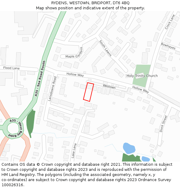 RYDENS, WESTOWN, BRIDPORT, DT6 4BQ: Location map and indicative extent of plot