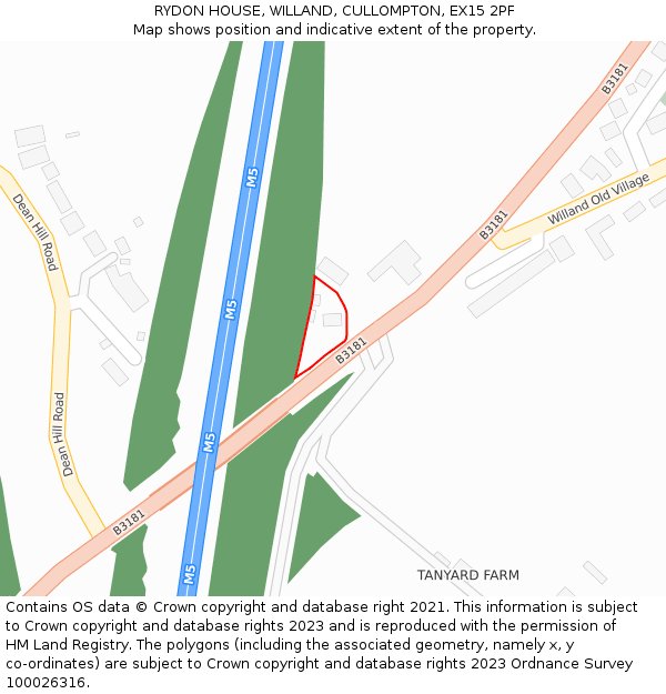 RYDON HOUSE, WILLAND, CULLOMPTON, EX15 2PF: Location map and indicative extent of plot