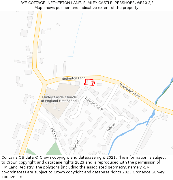 RYE COTTAGE, NETHERTON LANE, ELMLEY CASTLE, PERSHORE, WR10 3JF: Location map and indicative extent of plot