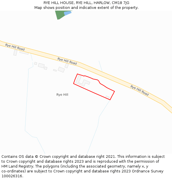 RYE HILL HOUSE, RYE HILL, HARLOW, CM18 7JG: Location map and indicative extent of plot