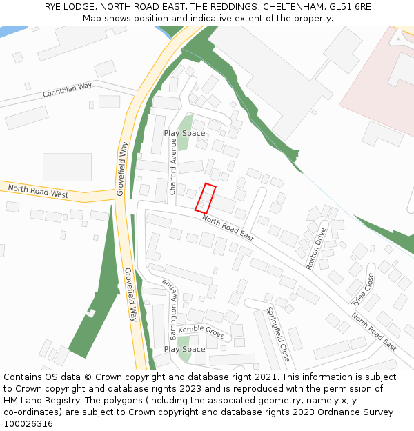RYE LODGE, NORTH ROAD EAST, THE REDDINGS, CHELTENHAM, GL51 6RE: Location map and indicative extent of plot