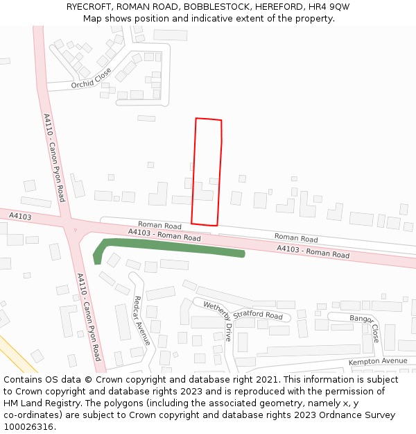 RYECROFT, ROMAN ROAD, BOBBLESTOCK, HEREFORD, HR4 9QW: Location map and indicative extent of plot