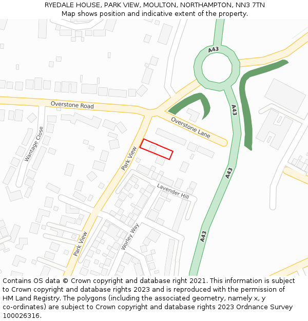 RYEDALE HOUSE, PARK VIEW, MOULTON, NORTHAMPTON, NN3 7TN: Location map and indicative extent of plot