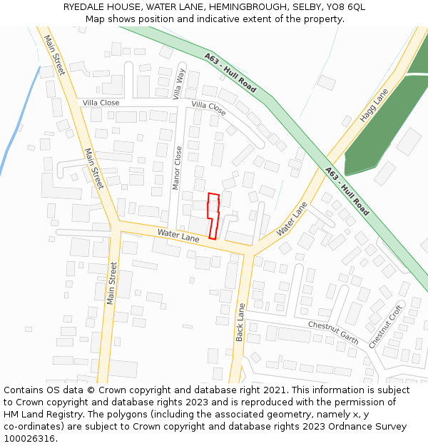 RYEDALE HOUSE, WATER LANE, HEMINGBROUGH, SELBY, YO8 6QL: Location map and indicative extent of plot