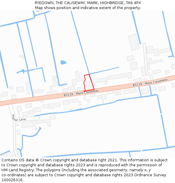 RYEDOWN, THE CAUSEWAY, MARK, HIGHBRIDGE, TA9 4PX: Location map and indicative extent of plot