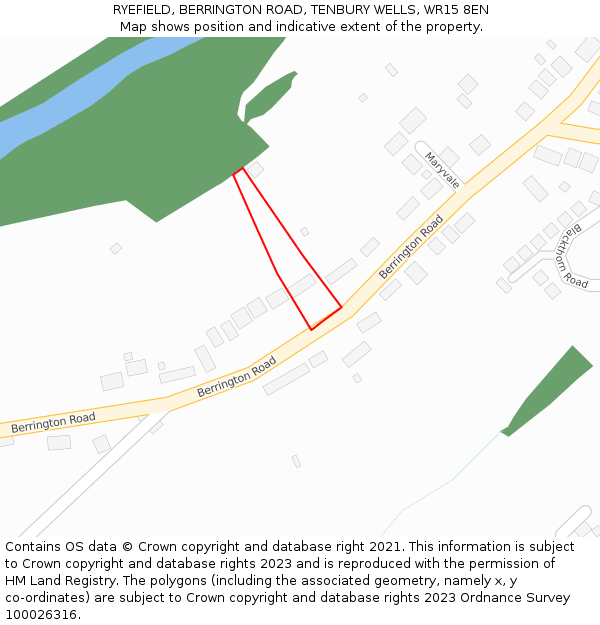 RYEFIELD, BERRINGTON ROAD, TENBURY WELLS, WR15 8EN: Location map and indicative extent of plot