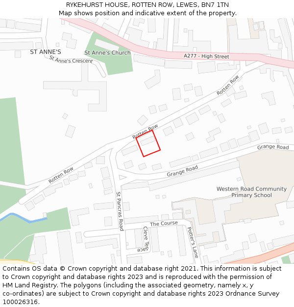 RYKEHURST HOUSE, ROTTEN ROW, LEWES, BN7 1TN: Location map and indicative extent of plot