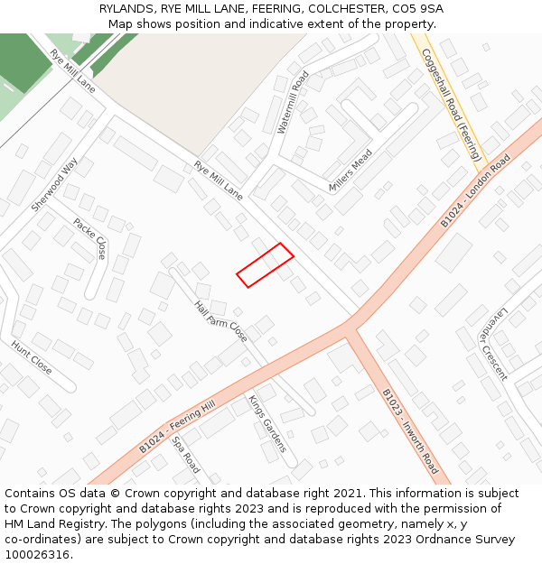 RYLANDS, RYE MILL LANE, FEERING, COLCHESTER, CO5 9SA: Location map and indicative extent of plot