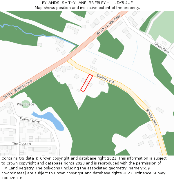 RYLANDS, SMITHY LANE, BRIERLEY HILL, DY5 4UE: Location map and indicative extent of plot