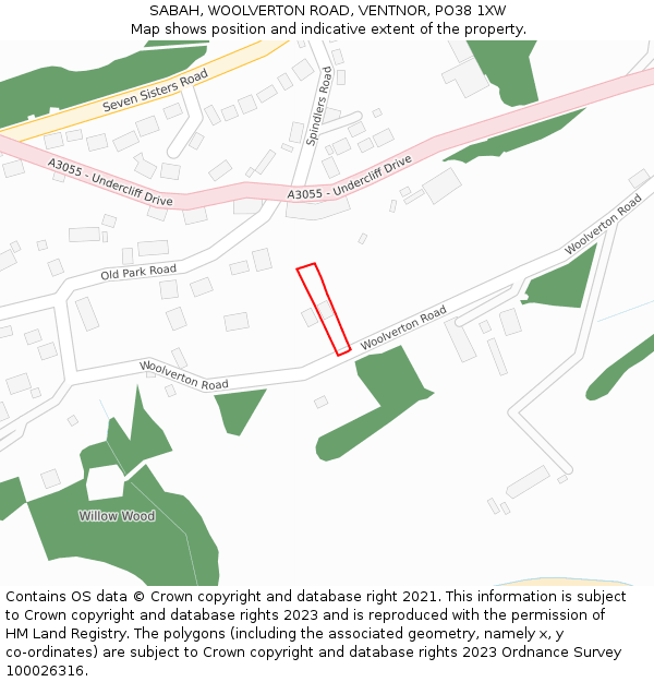 SABAH, WOOLVERTON ROAD, VENTNOR, PO38 1XW: Location map and indicative extent of plot