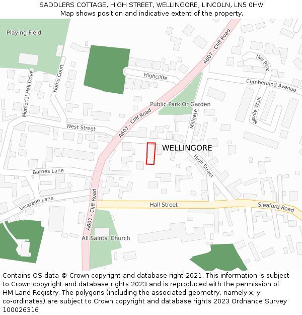 SADDLERS COTTAGE, HIGH STREET, WELLINGORE, LINCOLN, LN5 0HW: Location map and indicative extent of plot