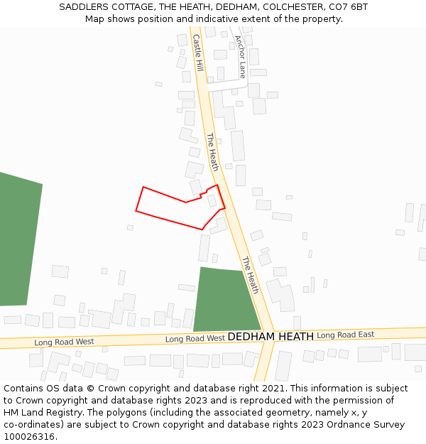 SADDLERS COTTAGE, THE HEATH, DEDHAM, COLCHESTER, CO7 6BT: Location map and indicative extent of plot