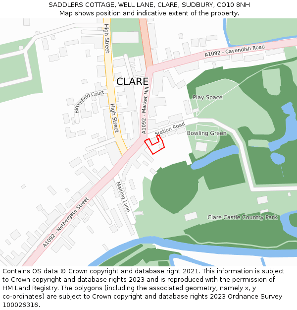SADDLERS COTTAGE, WELL LANE, CLARE, SUDBURY, CO10 8NH: Location map and indicative extent of plot