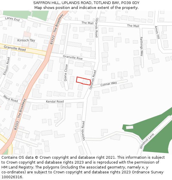 SAFFRON HILL, UPLANDS ROAD, TOTLAND BAY, PO39 0DY: Location map and indicative extent of plot