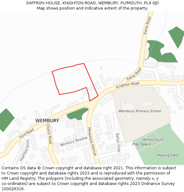 SAFFRON HOUSE, KNIGHTON ROAD, WEMBURY, PLYMOUTH, PL9 0JD: Location map and indicative extent of plot