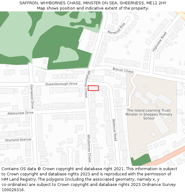 SAFFRON, WHYBORNES CHASE, MINSTER ON SEA, SHEERNESS, ME12 2HY: Location map and indicative extent of plot