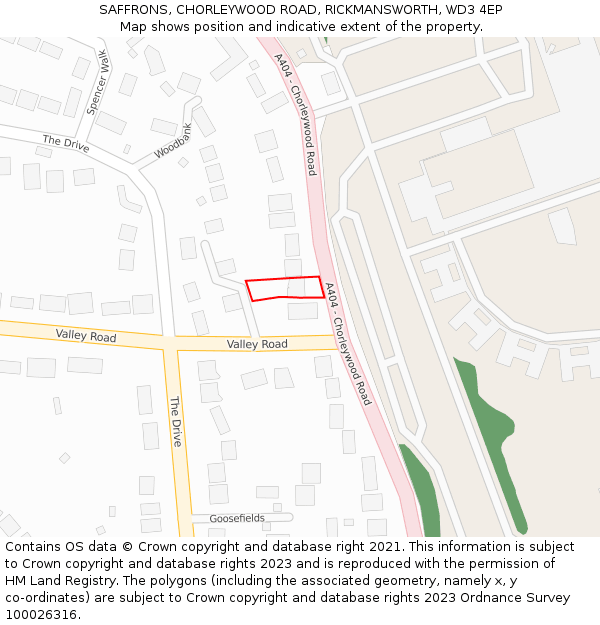 SAFFRONS, CHORLEYWOOD ROAD, RICKMANSWORTH, WD3 4EP: Location map and indicative extent of plot