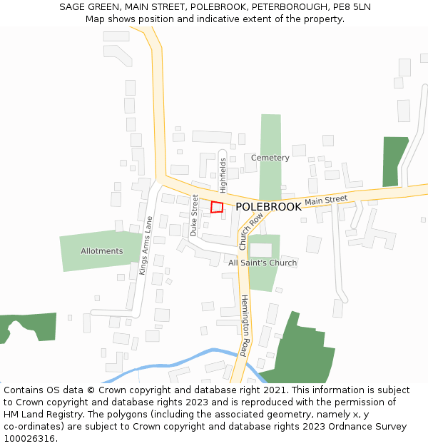 SAGE GREEN, MAIN STREET, POLEBROOK, PETERBOROUGH, PE8 5LN: Location map and indicative extent of plot
