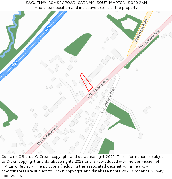 SAGUENAY, ROMSEY ROAD, CADNAM, SOUTHAMPTON, SO40 2NN: Location map and indicative extent of plot