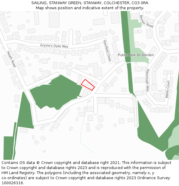 SAILING, STANWAY GREEN, STANWAY, COLCHESTER, CO3 0RA: Location map and indicative extent of plot