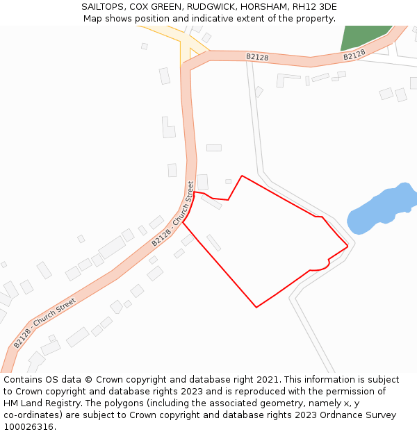 SAILTOPS, COX GREEN, RUDGWICK, HORSHAM, RH12 3DE: Location map and indicative extent of plot