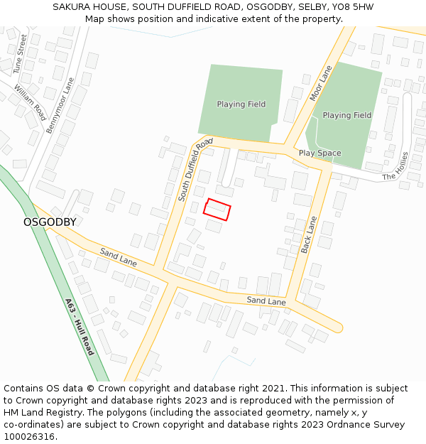 SAKURA HOUSE, SOUTH DUFFIELD ROAD, OSGODBY, SELBY, YO8 5HW: Location map and indicative extent of plot