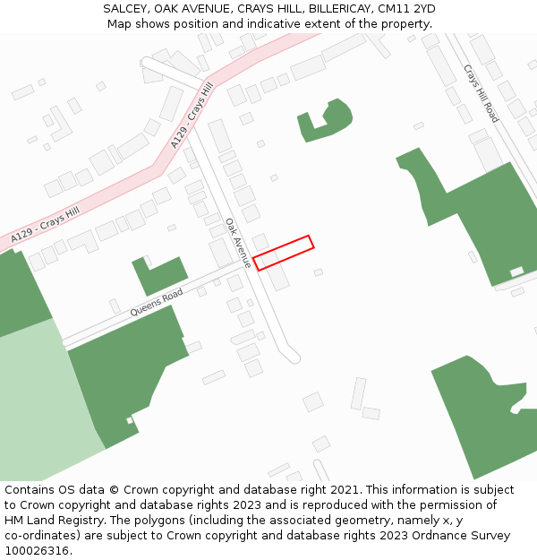 SALCEY, OAK AVENUE, CRAYS HILL, BILLERICAY, CM11 2YD: Location map and indicative extent of plot