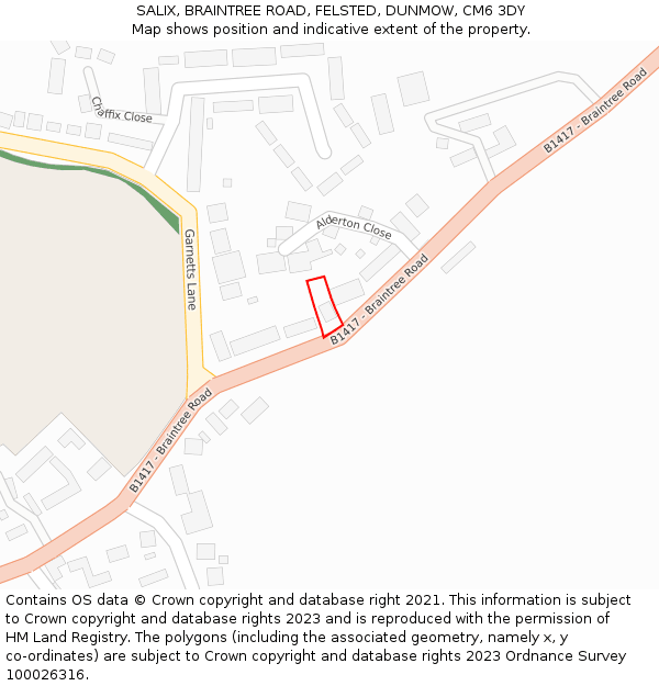 SALIX, BRAINTREE ROAD, FELSTED, DUNMOW, CM6 3DY: Location map and indicative extent of plot