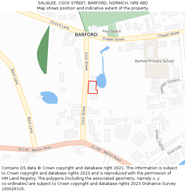 SALIXLEE, COCK STREET, BARFORD, NORWICH, NR9 4BD: Location map and indicative extent of plot