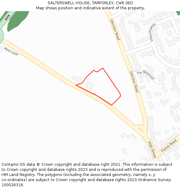 SALTERSWELL HOUSE, TARPORLEY, CW6 0ED: Location map and indicative extent of plot