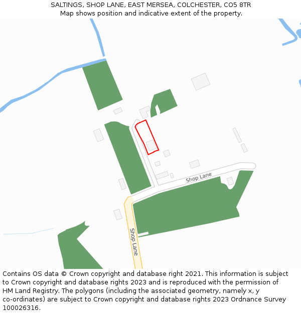 SALTINGS, SHOP LANE, EAST MERSEA, COLCHESTER, CO5 8TR: Location map and indicative extent of plot