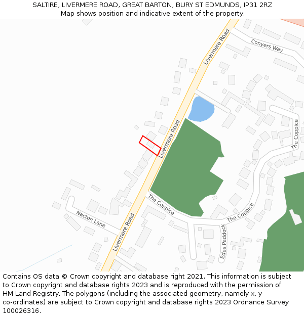 SALTIRE, LIVERMERE ROAD, GREAT BARTON, BURY ST EDMUNDS, IP31 2RZ: Location map and indicative extent of plot