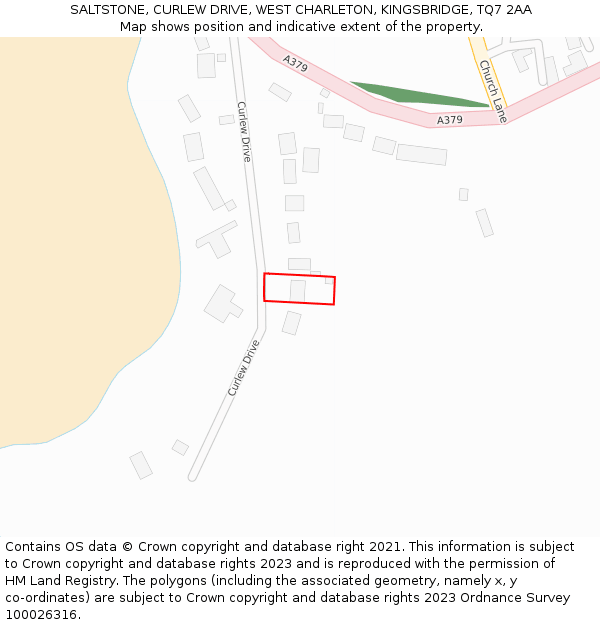 SALTSTONE, CURLEW DRIVE, WEST CHARLETON, KINGSBRIDGE, TQ7 2AA: Location map and indicative extent of plot
