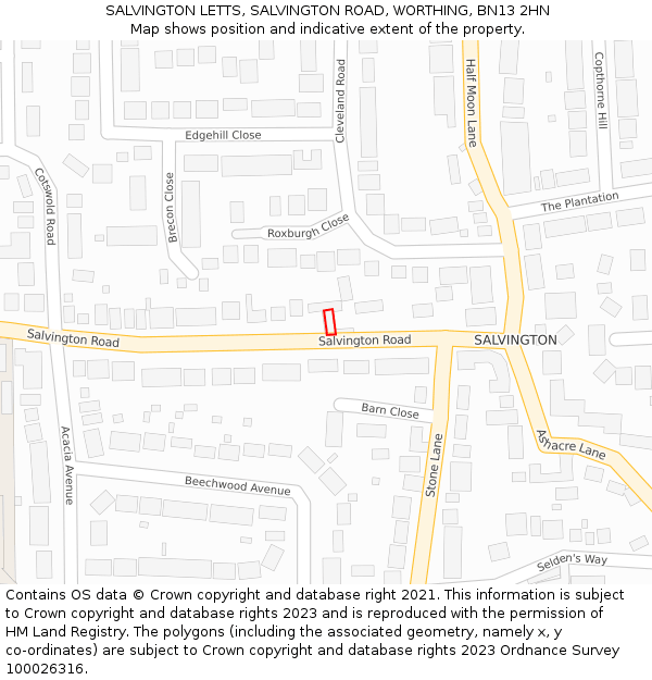 SALVINGTON LETTS, SALVINGTON ROAD, WORTHING, BN13 2HN: Location map and indicative extent of plot