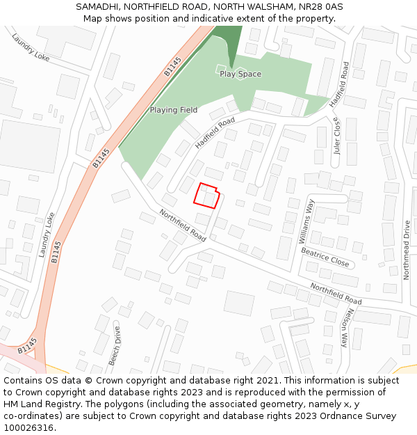 SAMADHI, NORTHFIELD ROAD, NORTH WALSHAM, NR28 0AS: Location map and indicative extent of plot