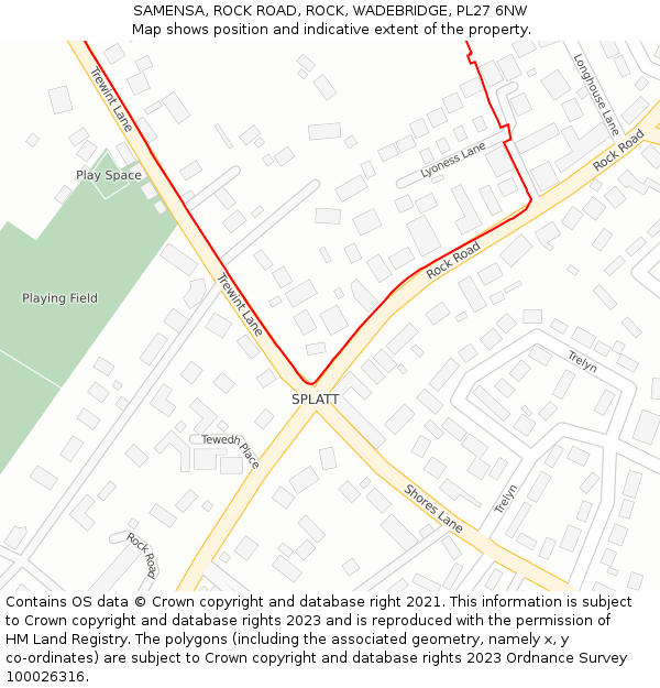 SAMENSA, ROCK ROAD, ROCK, WADEBRIDGE, PL27 6NW: Location map and indicative extent of plot