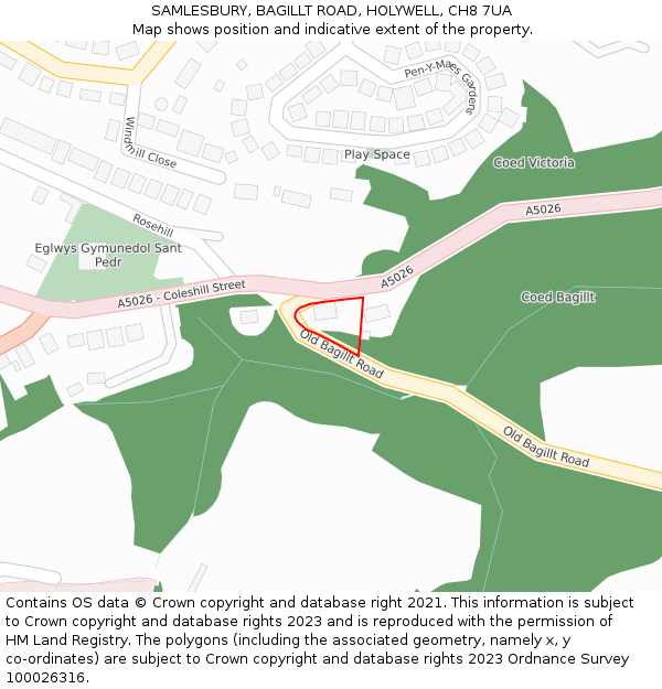 SAMLESBURY, BAGILLT ROAD, HOLYWELL, CH8 7UA: Location map and indicative extent of plot