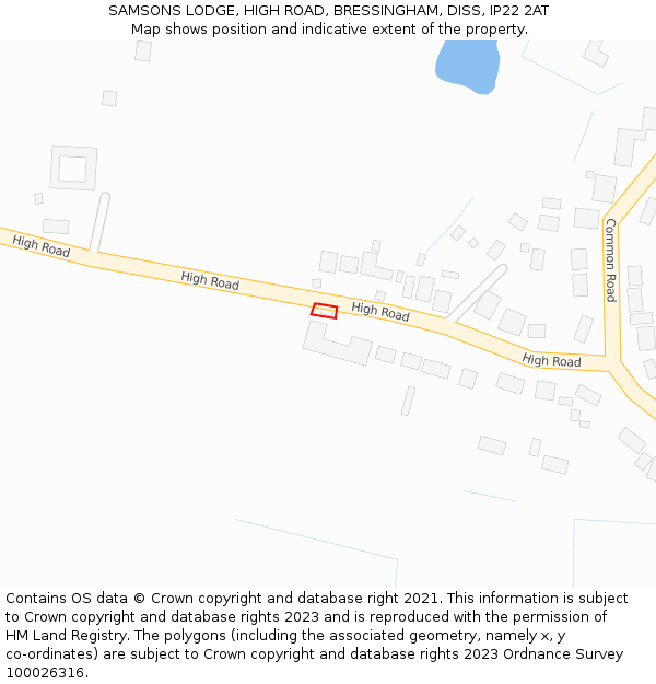 SAMSONS LODGE, HIGH ROAD, BRESSINGHAM, DISS, IP22 2AT: Location map and indicative extent of plot