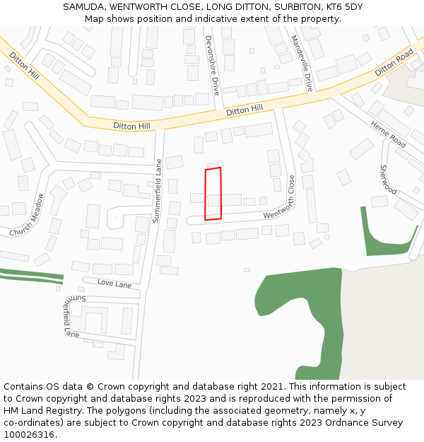 SAMUDA, WENTWORTH CLOSE, LONG DITTON, SURBITON, KT6 5DY: Location map and indicative extent of plot