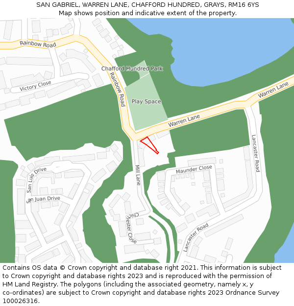 SAN GABRIEL, WARREN LANE, CHAFFORD HUNDRED, GRAYS, RM16 6YS: Location map and indicative extent of plot