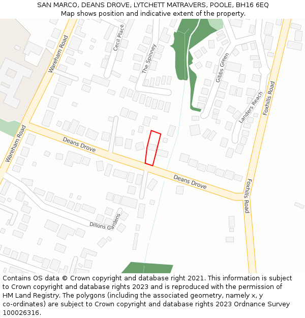 SAN MARCO, DEANS DROVE, LYTCHETT MATRAVERS, POOLE, BH16 6EQ: Location map and indicative extent of plot