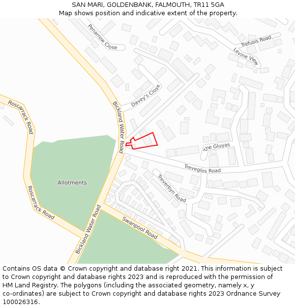 SAN MARI, GOLDENBANK, FALMOUTH, TR11 5GA: Location map and indicative extent of plot