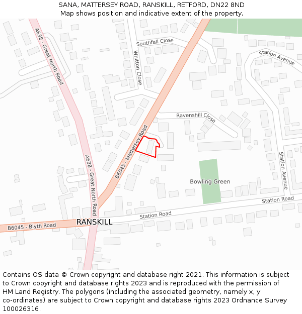 SANA, MATTERSEY ROAD, RANSKILL, RETFORD, DN22 8ND: Location map and indicative extent of plot