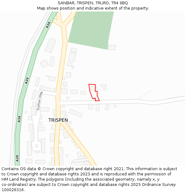 SANBAR, TRISPEN, TRURO, TR4 9BQ: Location map and indicative extent of plot