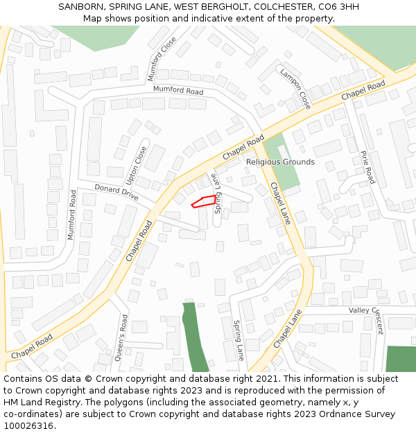 SANBORN, SPRING LANE, WEST BERGHOLT, COLCHESTER, CO6 3HH: Location map and indicative extent of plot