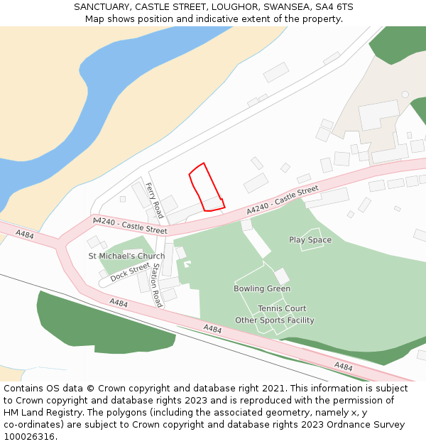 SANCTUARY, CASTLE STREET, LOUGHOR, SWANSEA, SA4 6TS: Location map and indicative extent of plot