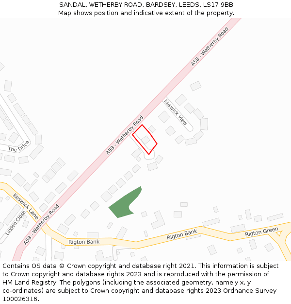 SANDAL, WETHERBY ROAD, BARDSEY, LEEDS, LS17 9BB: Location map and indicative extent of plot