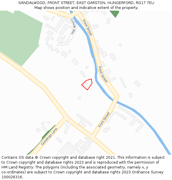 SANDALWOOD, FRONT STREET, EAST GARSTON, HUNGERFORD, RG17 7EU: Location map and indicative extent of plot