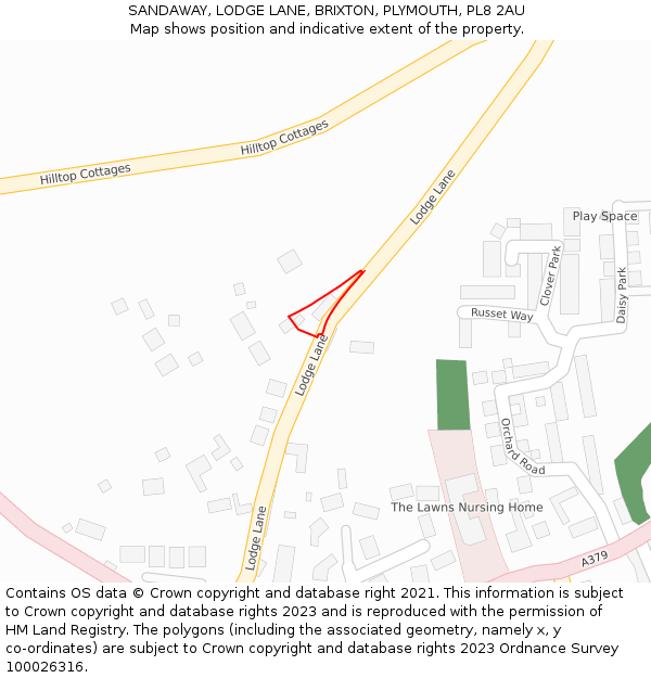 SANDAWAY, LODGE LANE, BRIXTON, PLYMOUTH, PL8 2AU: Location map and indicative extent of plot